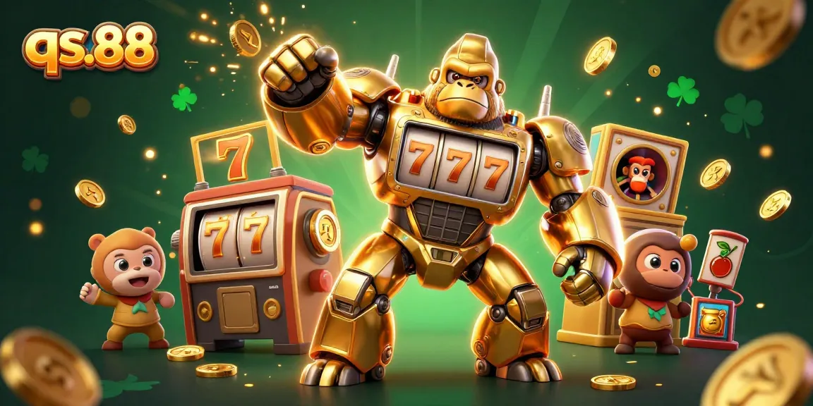 Experience exciting wins with qs.88 in a vibrant 3D slots-themed illustration showcasing thrilling jackpots.