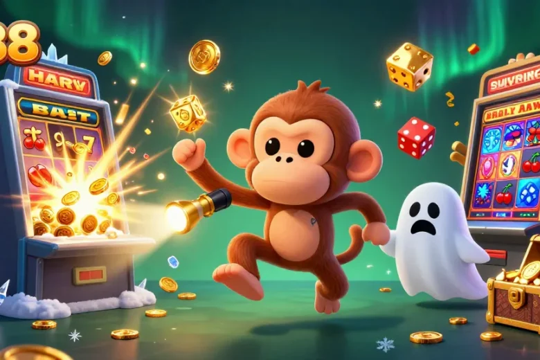 Experience winning strategies at lu88 with a captivating haunted casino scene overflowing with vibrant casino elements.