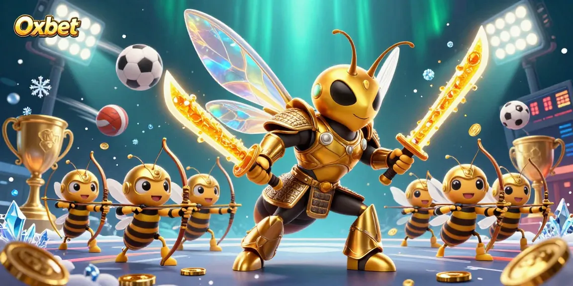Oxbet showcases a winning scene with vibrant characters and dynamic sports elements in a thrilling casino setting.
